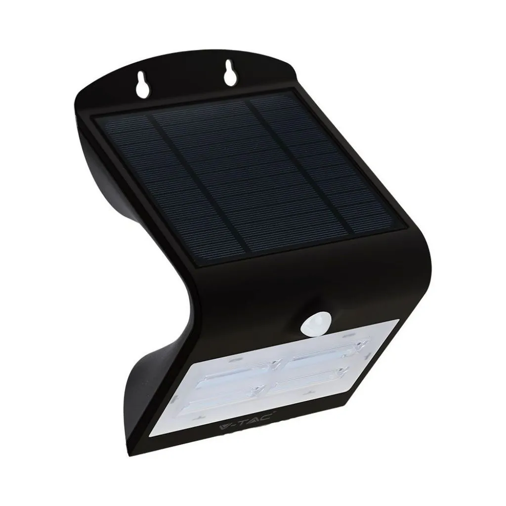 Lampada LED Solare da Muro a Batteria 3W 130LM/W 30LED con Sensore PIR Colore Nero 3000K+4000K, vista angolata frontale