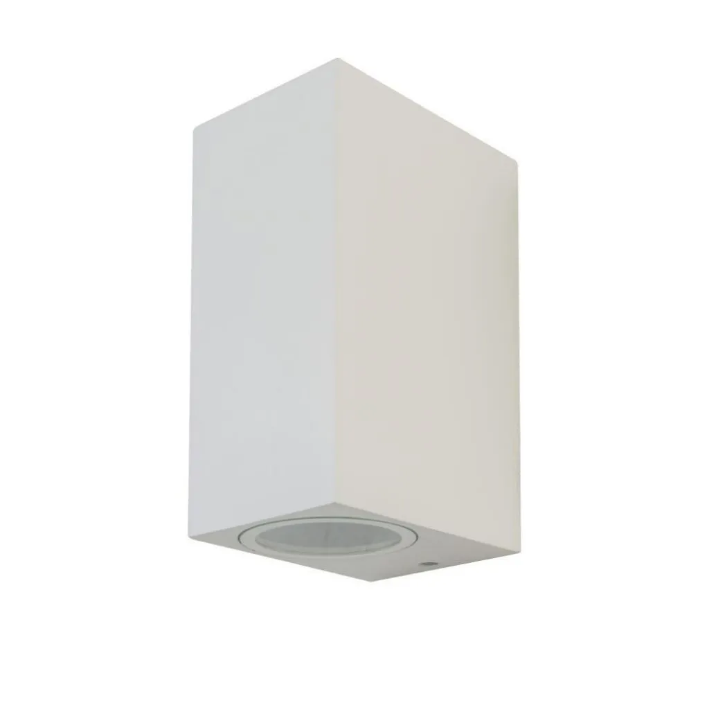 Portafaretto LED Doppio da Muro 2xGU10 e GU5.3 (MR16) Quadrato in Alluminio Colore Bianco, vista angolata frontale