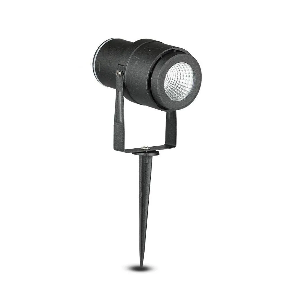 Faretto LED da Giardino 12W con Picchetto Colore Nero Luce Verde, vista frontale angolata
