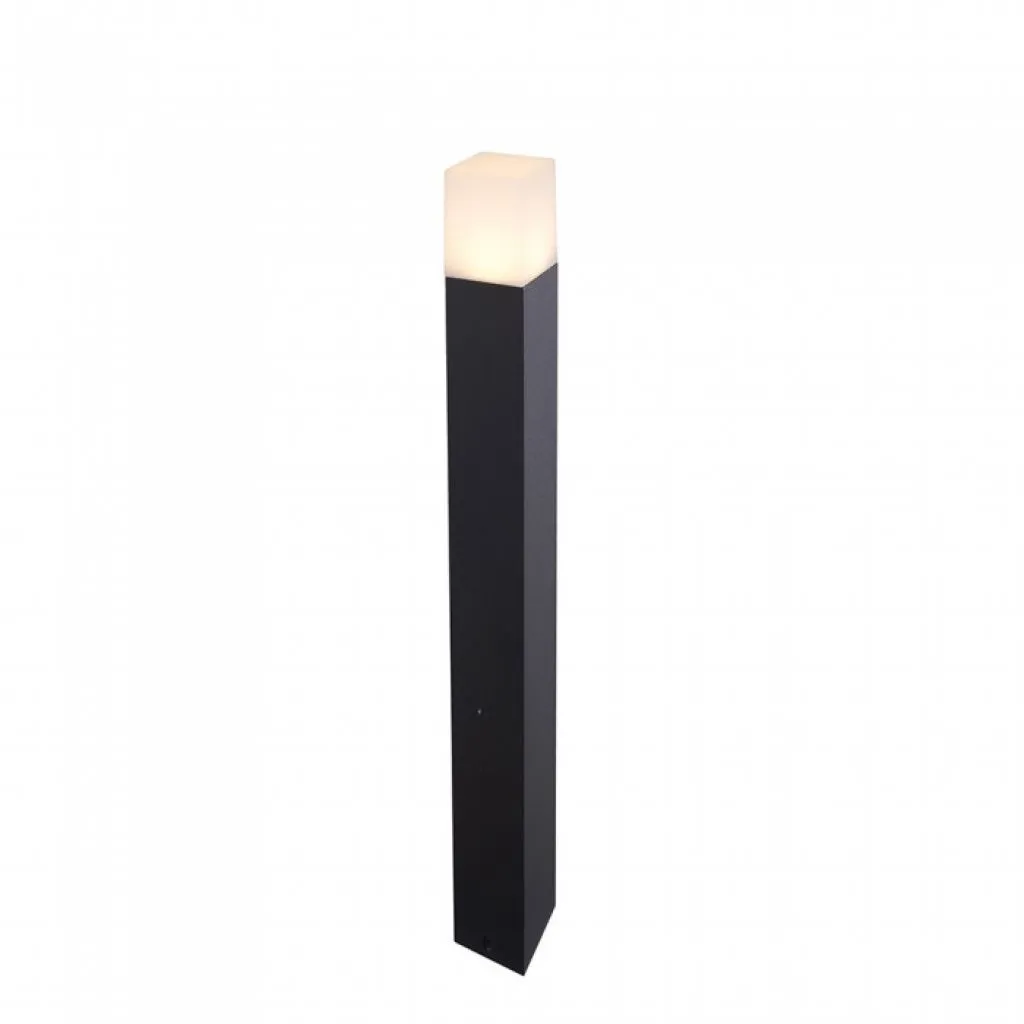 Piantana LED da Giardino Quadrata con Portalampada GU10 (Max 35W) con Corpo Nero e Copertura Bianca h: 80cm, vista frontale