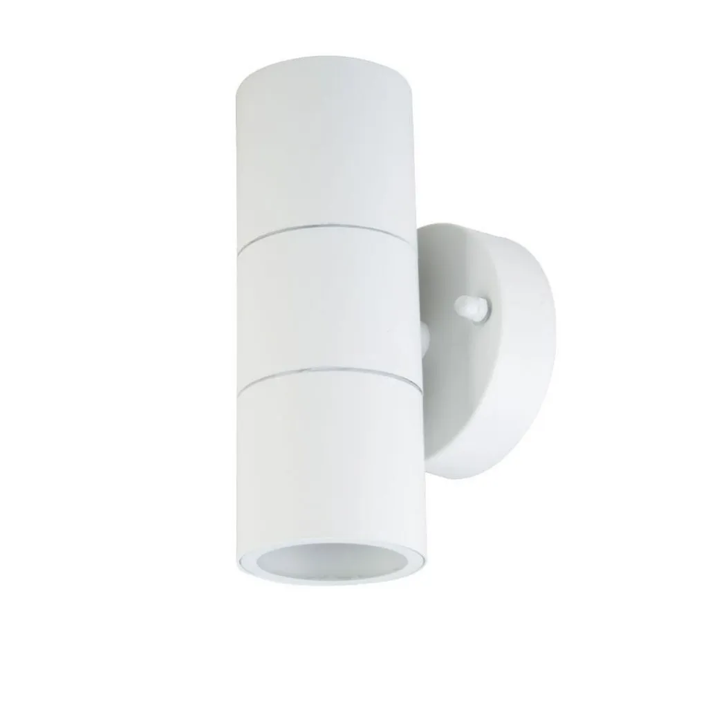 Portafaretto LED Doppio da Muro 2xGU10 e GU5.3 (MR16) Arrotondato in Alluminio Colore Bianco Opaco, vista angolata frontale
