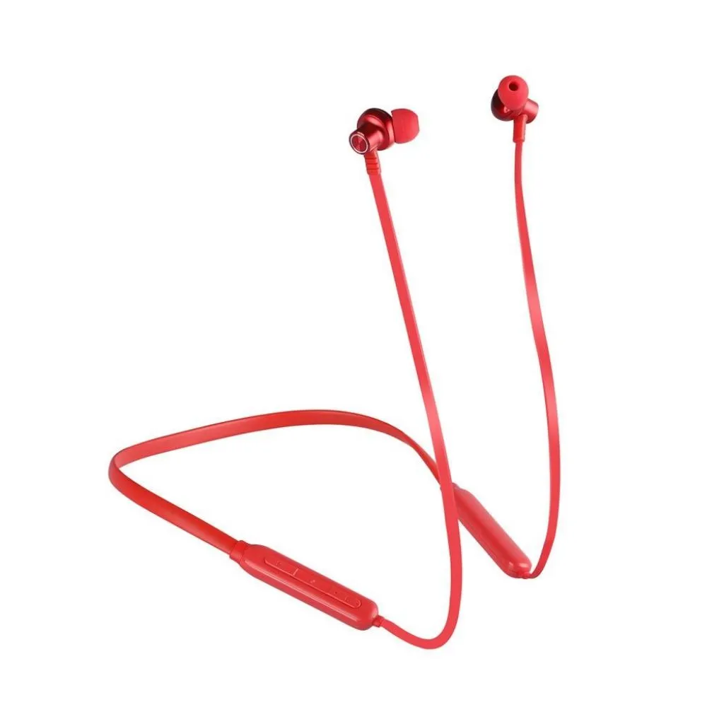 Auricolari Bluetooth Collegate con Cavo 500mAh Colore Rosso, vista generale angolata