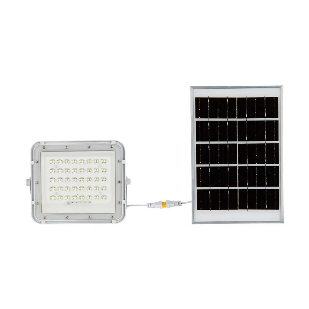 Faro LED Solare 10W Telecomando Batteria Sostituibile Cavo 3m Bianco 4000K, vista generale dei componenti