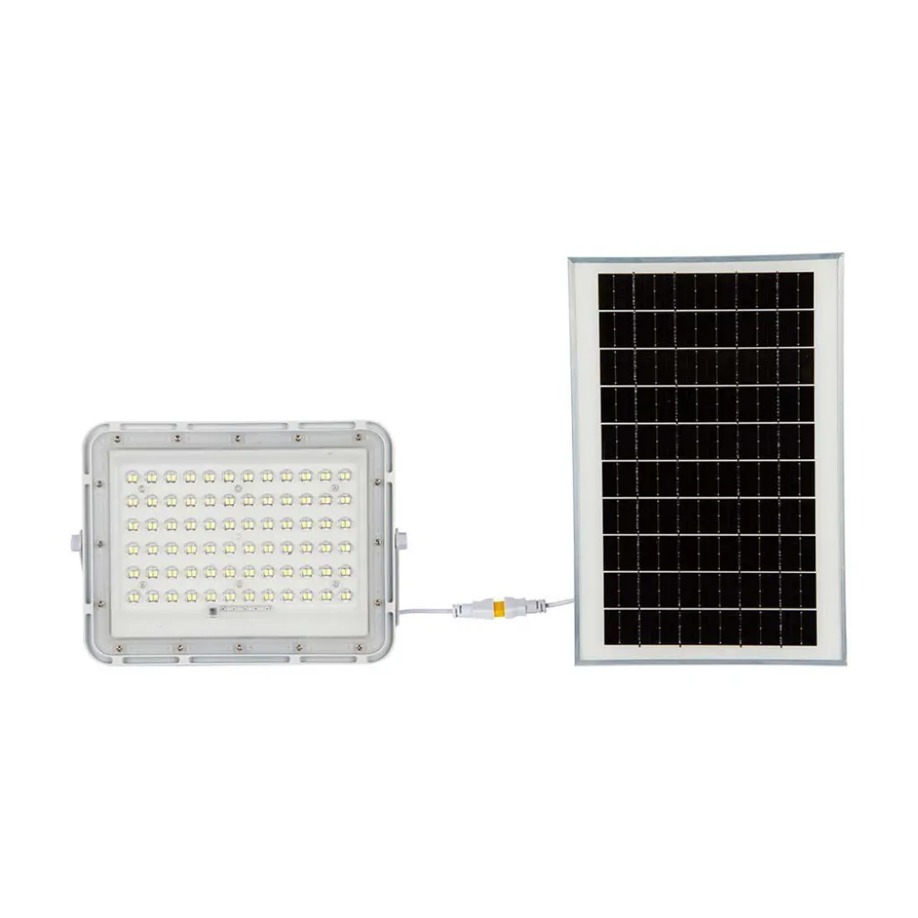 Faro LED Solare 15W Telecomando Batteria Sostituibile Cavo 3m Bianco 4000K, vista frontale completa