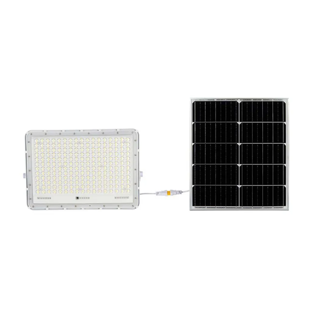 Faro LED Solare 30W Telecomando Batteria Sostituibile Cavo 3m Bianco 6400K, vista frontale completa
