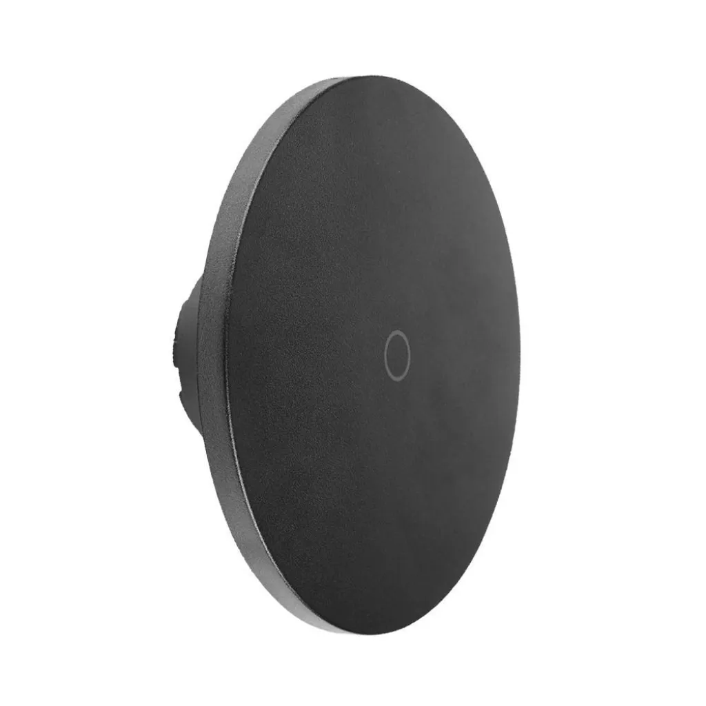 Lampada LED da Muro Rotonda 12W 160x160x60mm Nera CCT Dimmerabile, vista laterale