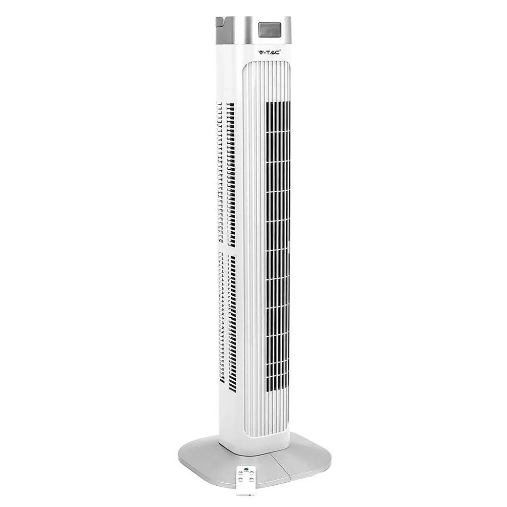 Ventilatore a Torre 55W con Display LED con Indicatore di Temperatura e Telecomando Colore Bianco 92cm, vista frontale