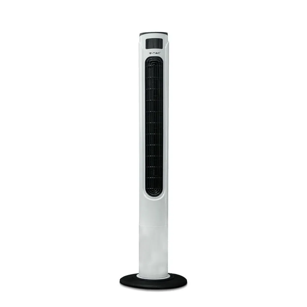 Ventilatore a Torre 55W con Display LED con Indicatore di Temperatura e Telecomando Colore Bianco con Finiture Nere 120cm, vista frontale