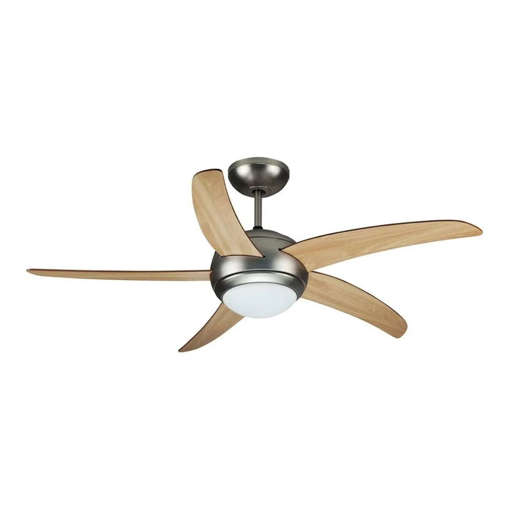 Ventilatore LED da Soffitto 2xE27 con Motore a Corrente Alternata da 60W con Telecomando 5 pale (Mdf Chiare), vista frontale