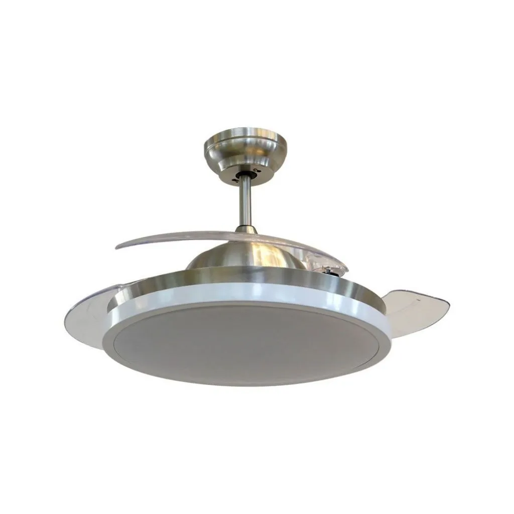 Ventilatore LED da Soffitto 30W 3 in 1 con Motore a Corrente Continua da 35W con Telecomando 3 pale, vista frontale angolata