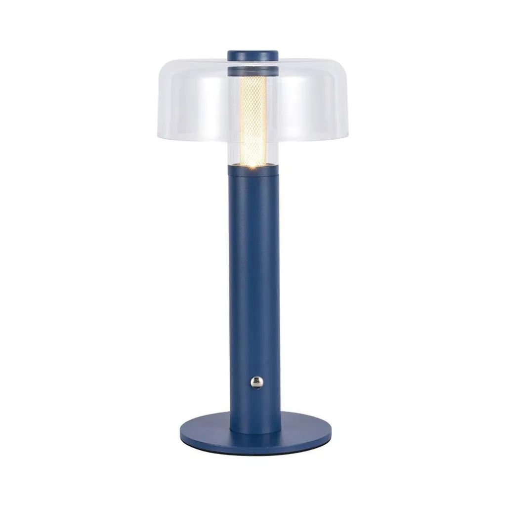 Lampada LED da Tavolo 1W Colore Blu Morandi sabbia e Bianco Trasparente Ricaricabile con USB C Touch Dimmerabile 3000K, vista frontale