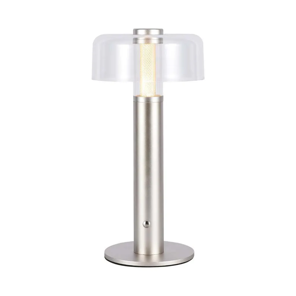 Lampada LED da Tavolo 1W Colore Champagne e Bianco Trasparente Ricaricabile con USB C Touch Dimmerabile 3000K, vista frontale