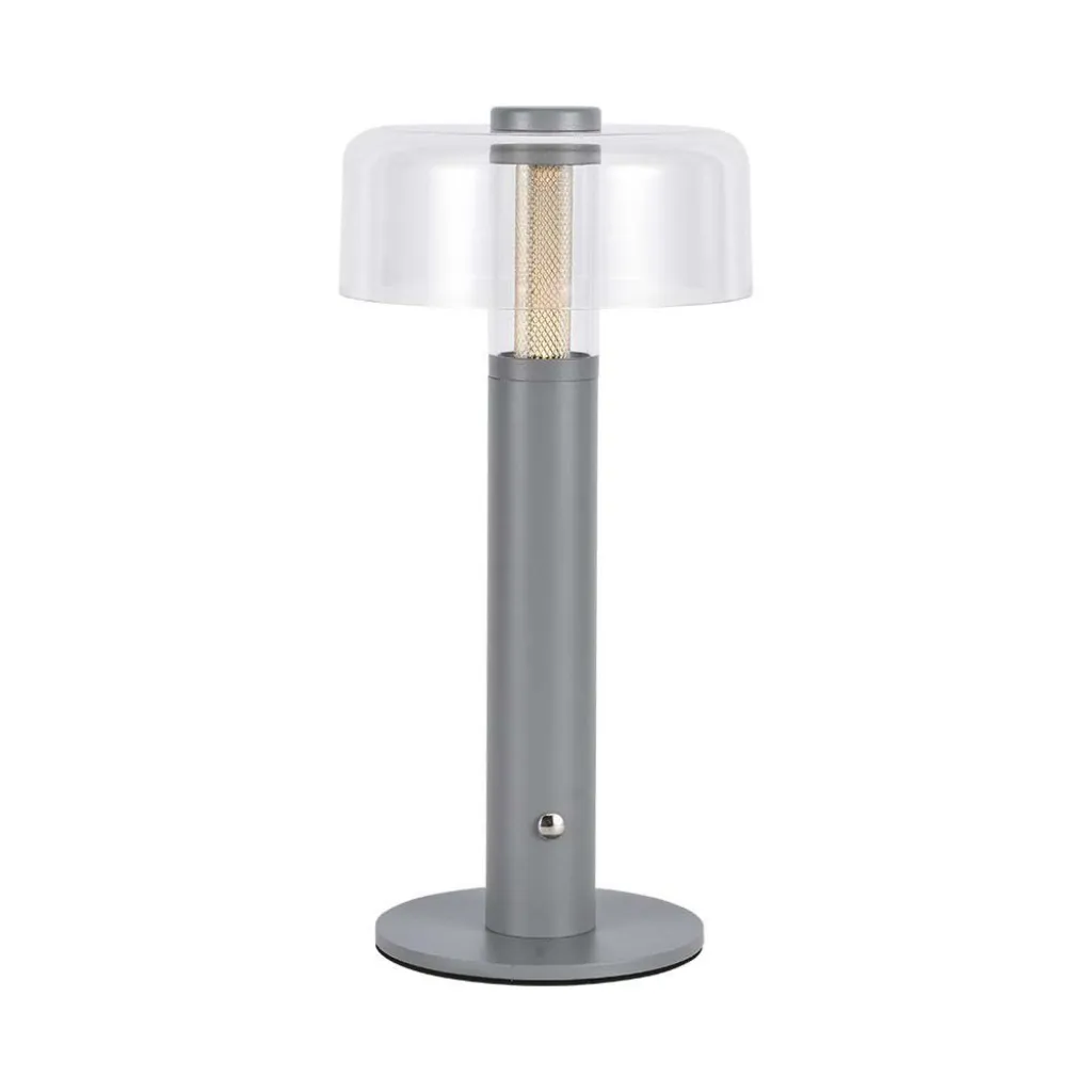 Lampada LED da Tavolo 1W Colore Grigio e Bianco Trasparente Ricaricabile con USB C Touch Dimmerabile 3000K, vista frontale