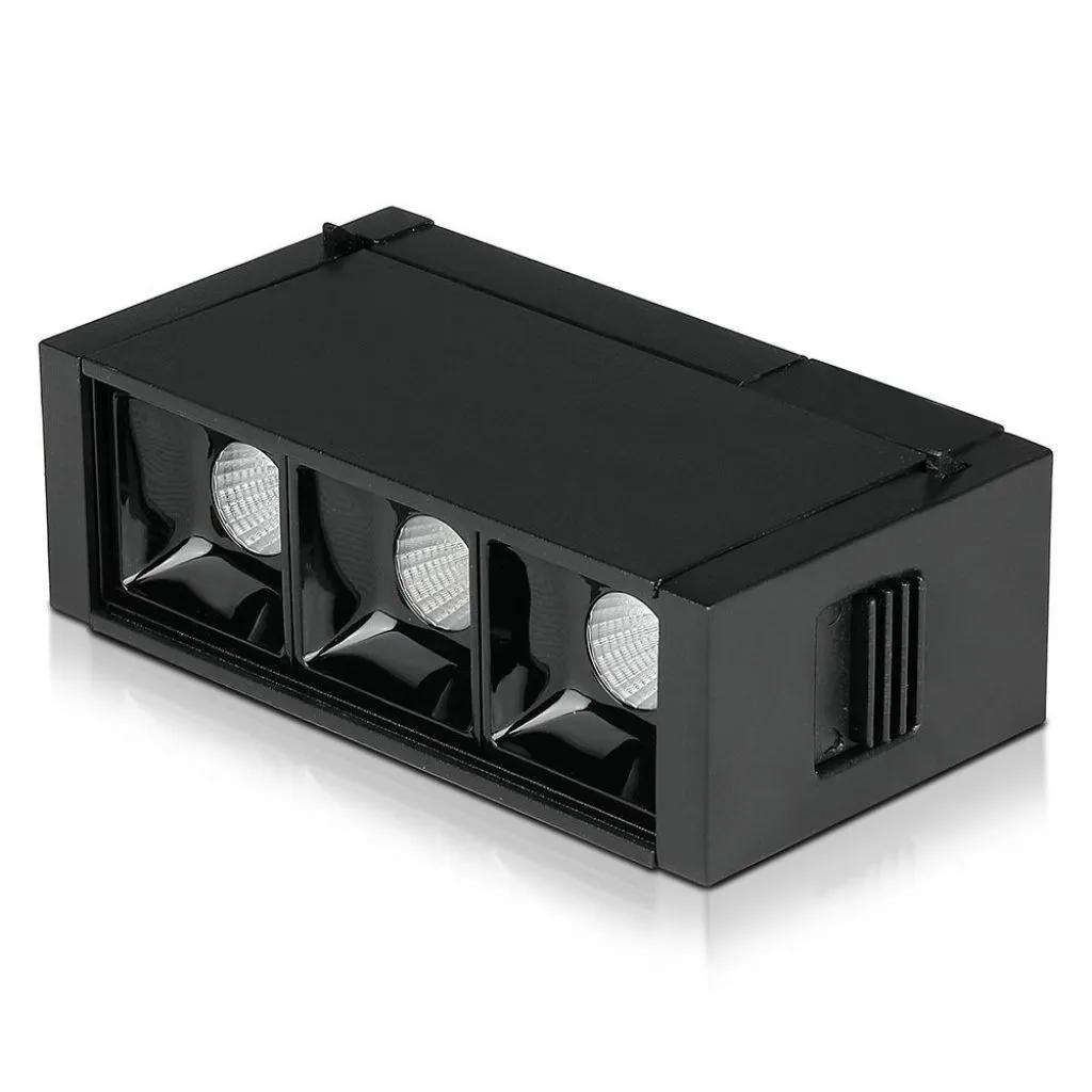 Faretto LED SMD Lineare da Binario Magnetico 3W 3x1W 24V UGR19 Colore Nero 3000K CRI90, vista angolata frontale