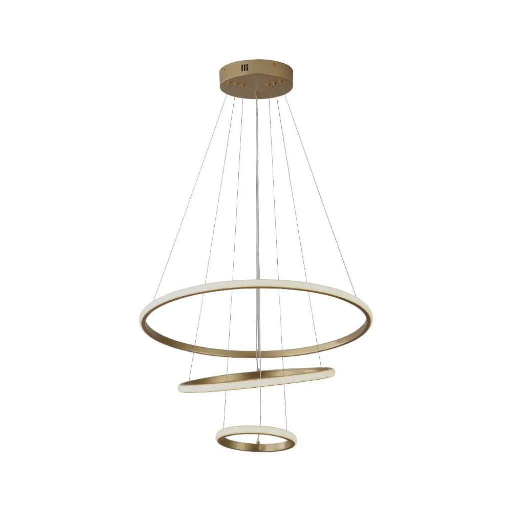 Lampadario LED a Sospensione con 3 Cerchi 32W in Metallo Colore Oro 60x40x20cm 3000K, vista angolata