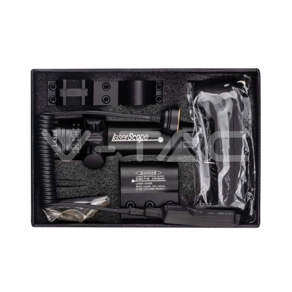 Puntatore Laser Colore Blu per Proiettori da 250-500-1000W, vista del contenuto della scatola