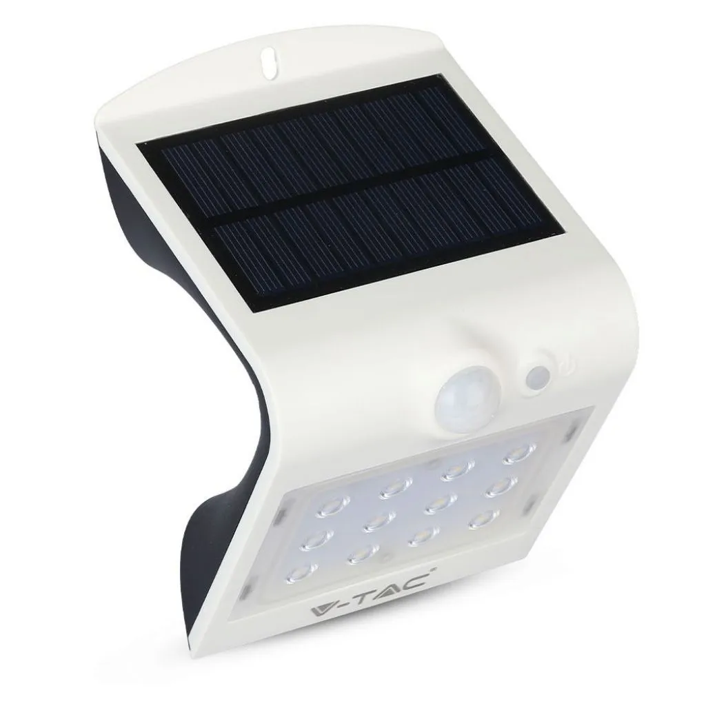 Lampada LED Solare da Muro a Batteria 1,5W 150LM/W 14LED con Sensore PIR Colore Bianco 4000K, vista angolata