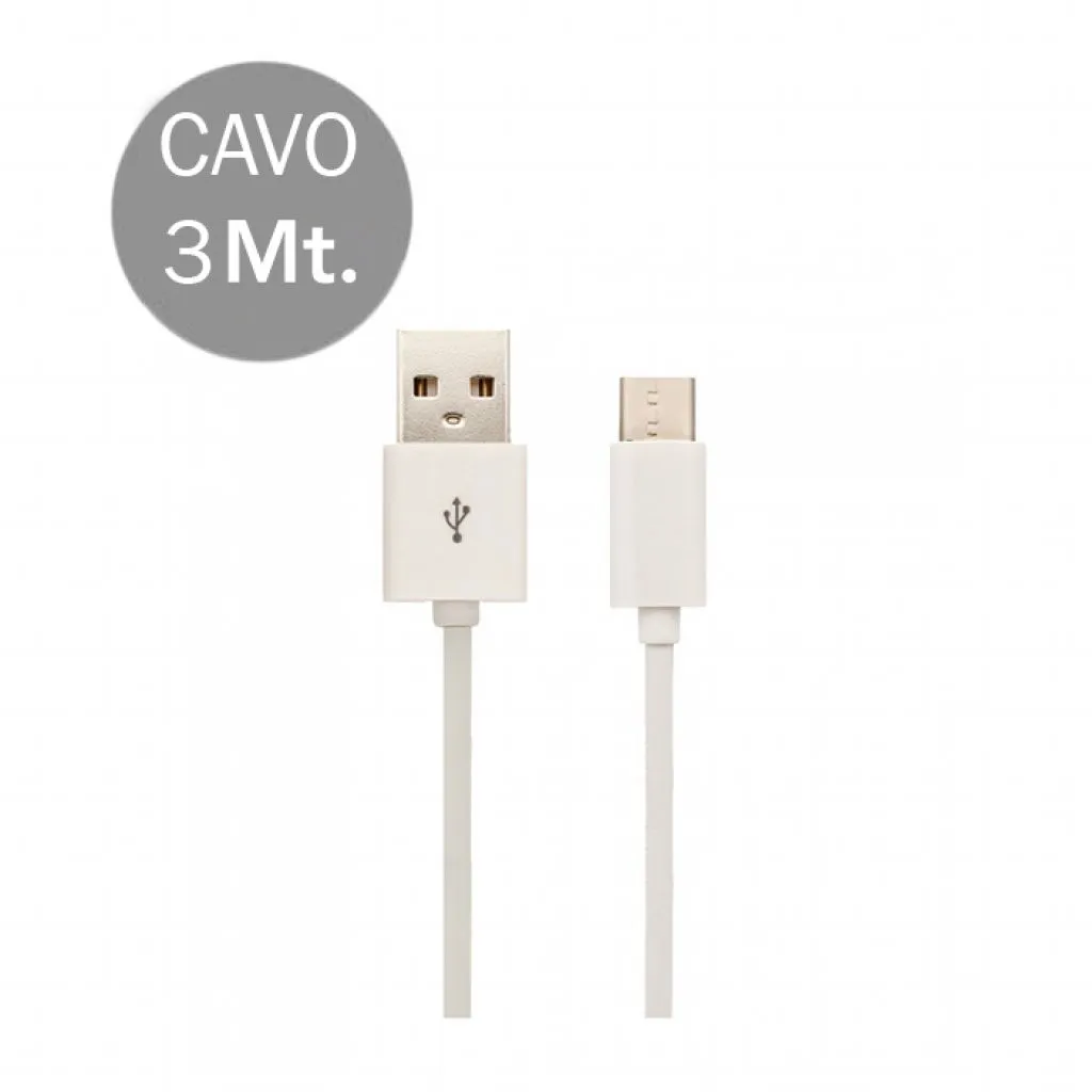 Cavo da USB Tipo-C a USB-A 3m Ricarica Rapida 2.4A Colore Bianco, vista dei connettori