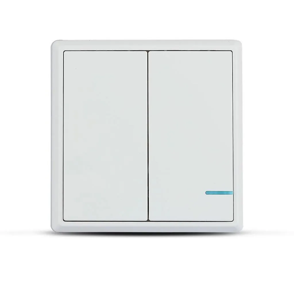 Interruttore Wireless a 2 Vie Doppio Tasto Controllo Remoto fino a 600m compatibile con V-TAC App Smart Light Google Home e Amazon Alexa, vista frontale