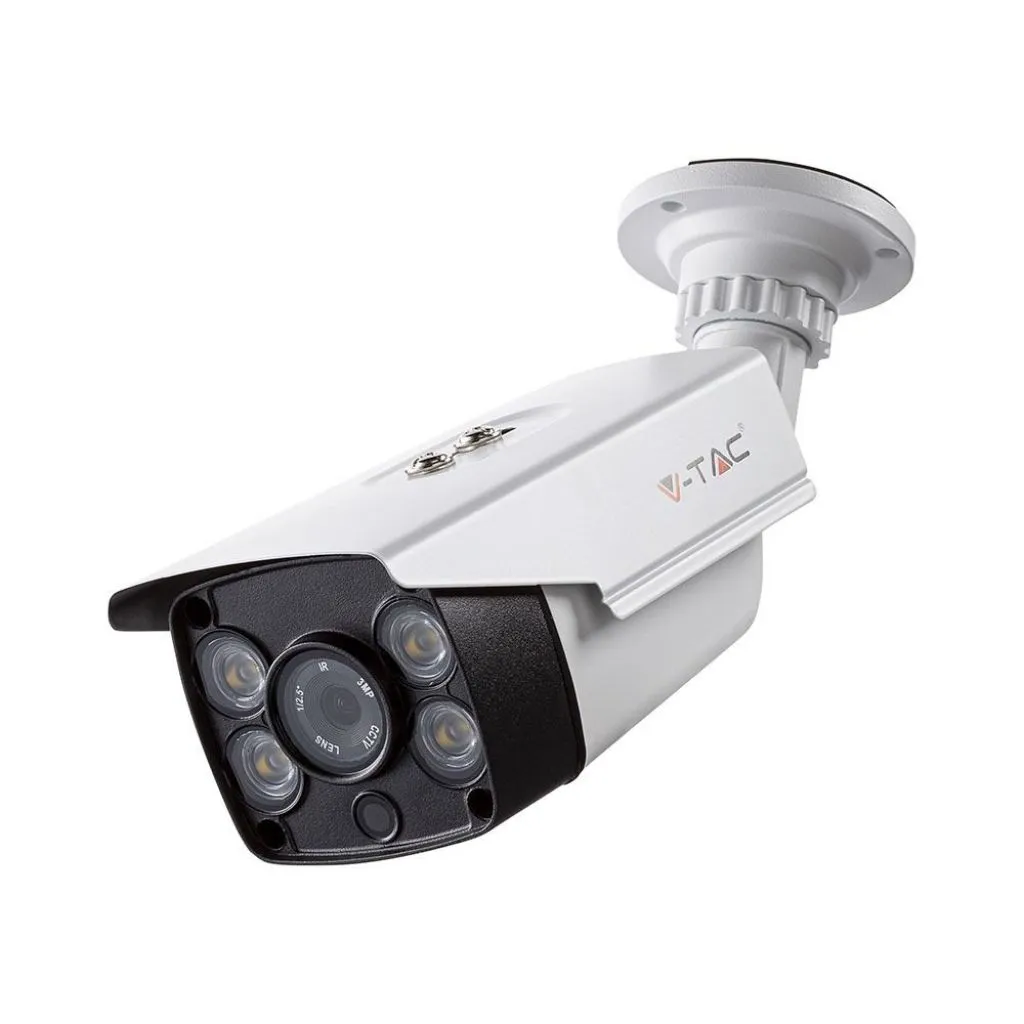 Camera di Videosorveglianza da Interno/Esterno IP 2MP 1080px FullHD con Visione Notturna a Colori Compatibile con Smart Device, vista angolata frontale