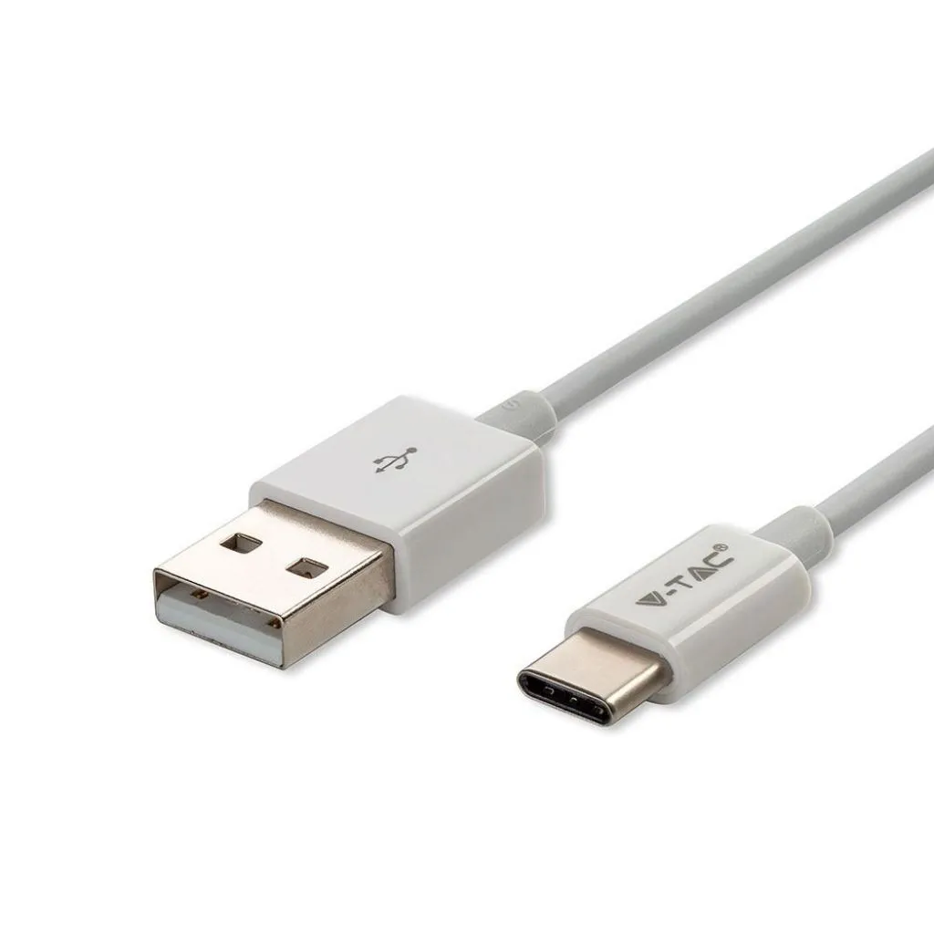 Cavo da USB Tipo-C a USB-A 1m Ricarica 1A Silver Series Colore Bianco, vista angolata dei connettori