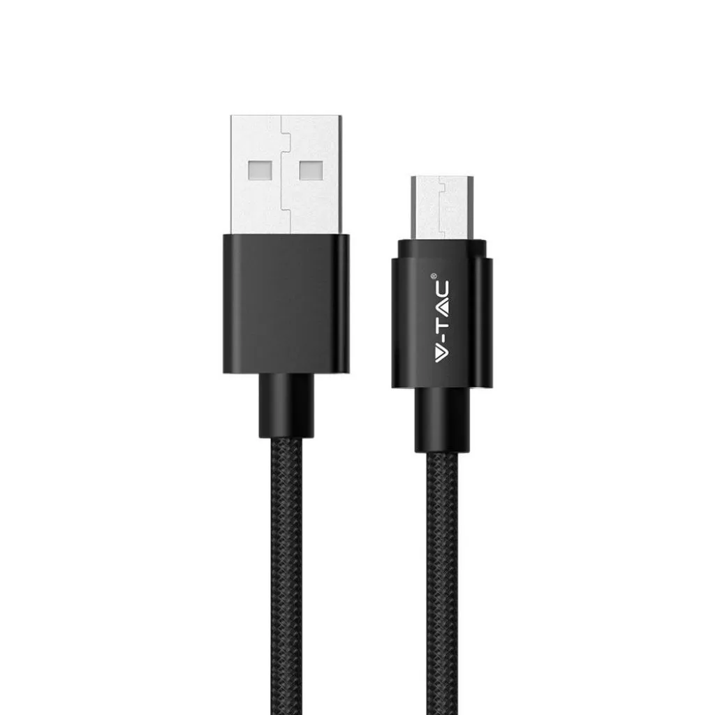 Cavo da Micro-USB a USB-A 1m Ricarica Rapida 2.4A Platinum Series Cavo Antigroviglio in Corda Colore Nero, vista dei connettori