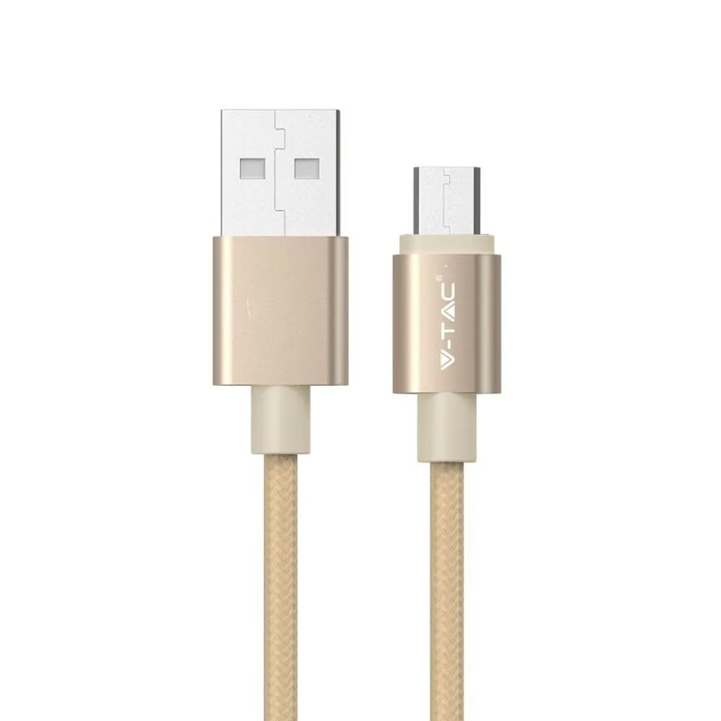 Cavo da Micro-USB a USB-A 1m Ricarica Rapida 2.4A Platinum Series Cavo Antigroviglio in Corda Colore Oro, vista frontale
