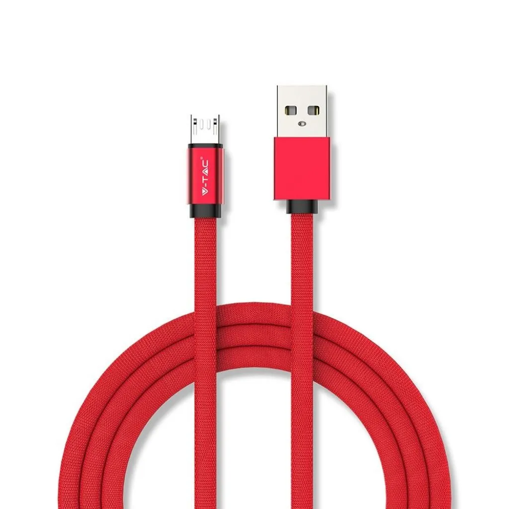 Cavo da Micro-USB a USB-A 1m Ricarica Rapida 2.4A Ruby Series Cavo Antigroviglio in Corda Colore Rosso, vista frontale