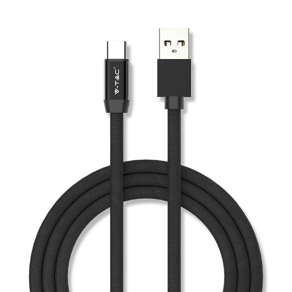 Cavo da USB Tipo-C a USB-A 1m Ricarica Rapida 2.4A Ruby Series Cavo Antigroviglio in Corda Colore Nero, vista frontale