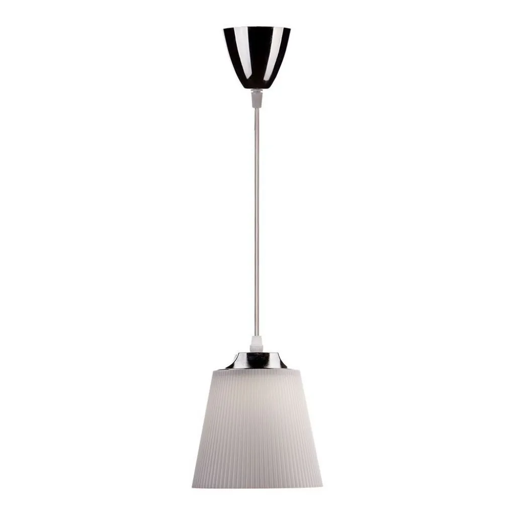 Lampadario LED a Campana in Plastica da 7W Colore Bianco con Attacco in Metallo Cromato, vista frontale