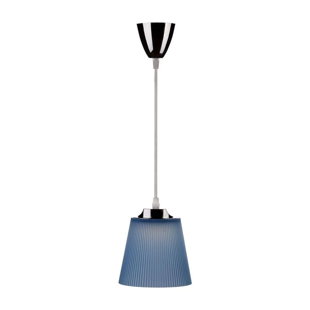 Lampadario LED a Campana in Plastica da 7W Colore Blu con Attacco in Metallo Cromato, vista frontale