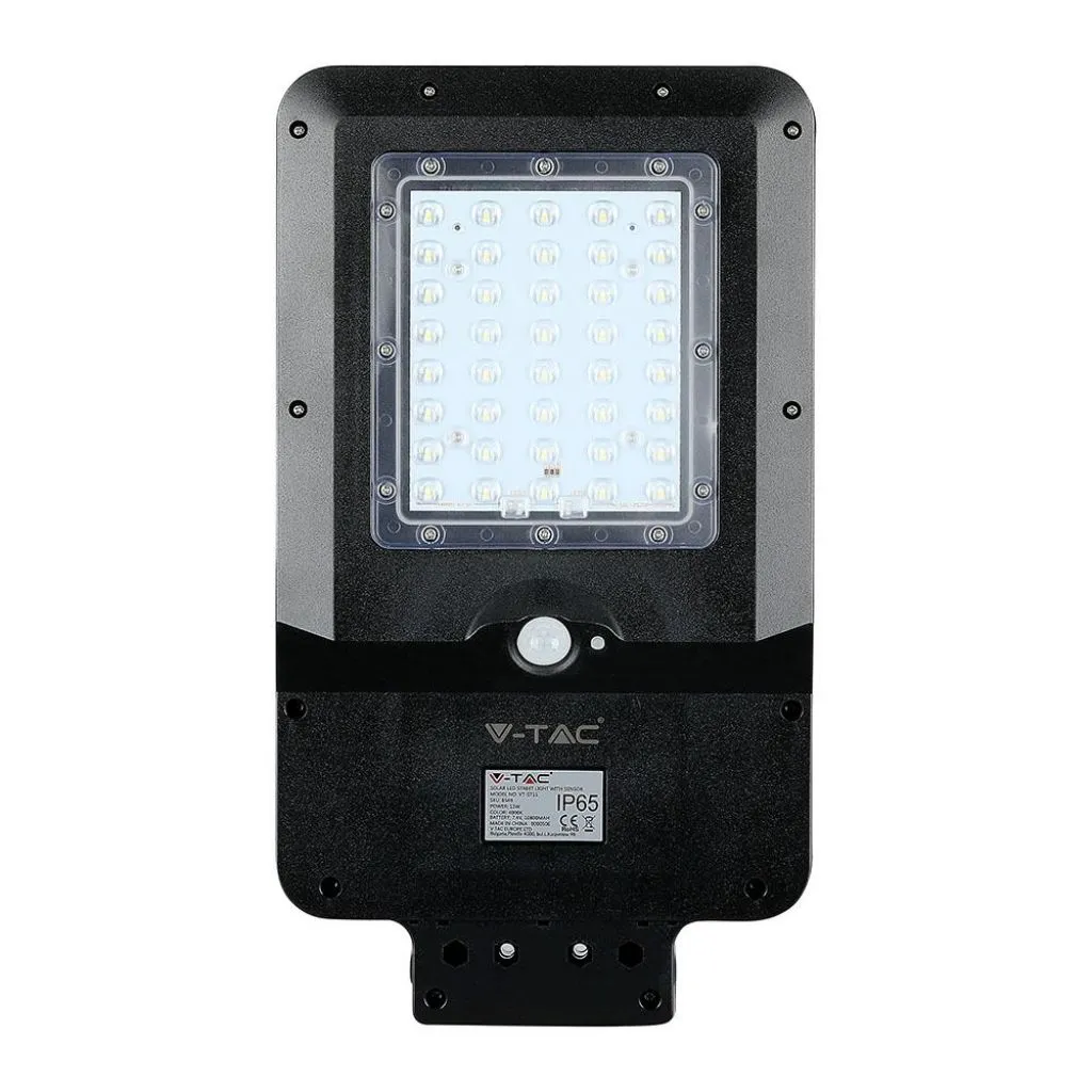 Armatura Stradale LED SMD 15W con Pannello Solare e Batteria, Sensore Movimento Colore Nero 6000K, vista frontale