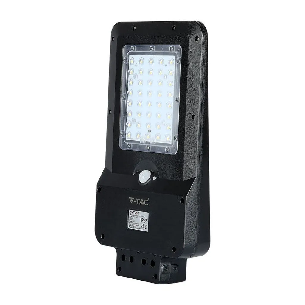 Armatura Stradale LED SMD 15W con Pannello Solare Colore Nero 4000K, vista frontale