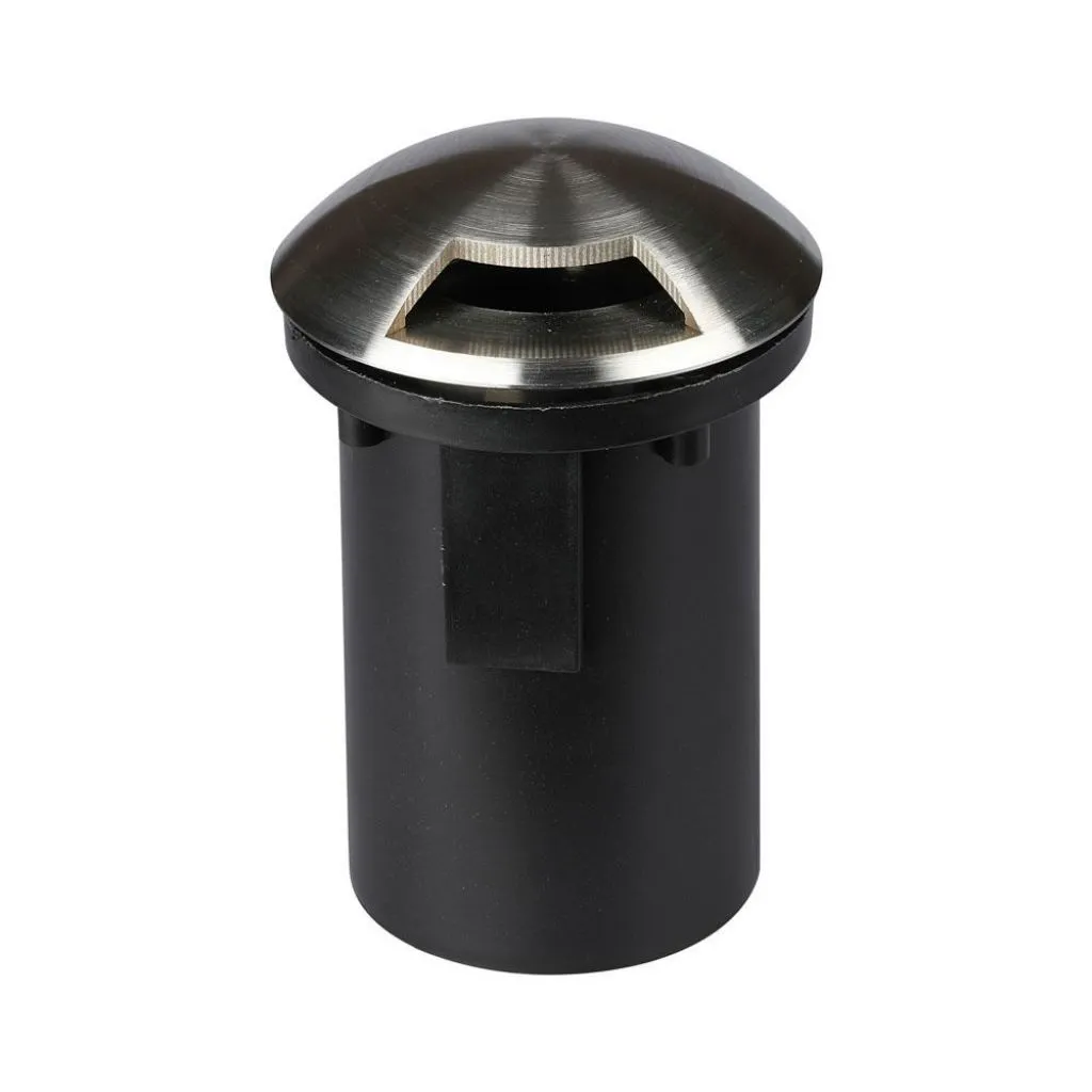 Portalampada da Interramento Calpestabile Rotondo MR16 (Max 20W) Colore Nero e Acciaio con 1 Fascio di Luce, vista angolata generale