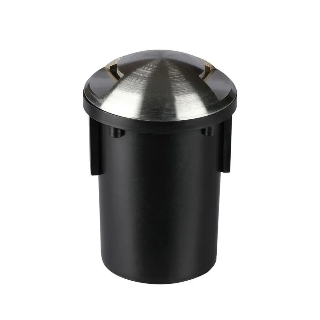 Portalampada da Interramento Calpestabile Rotondo MR16 (Max 20W) Colore Nero e Acciaio con 2 Fasci di Luce, vista angolata