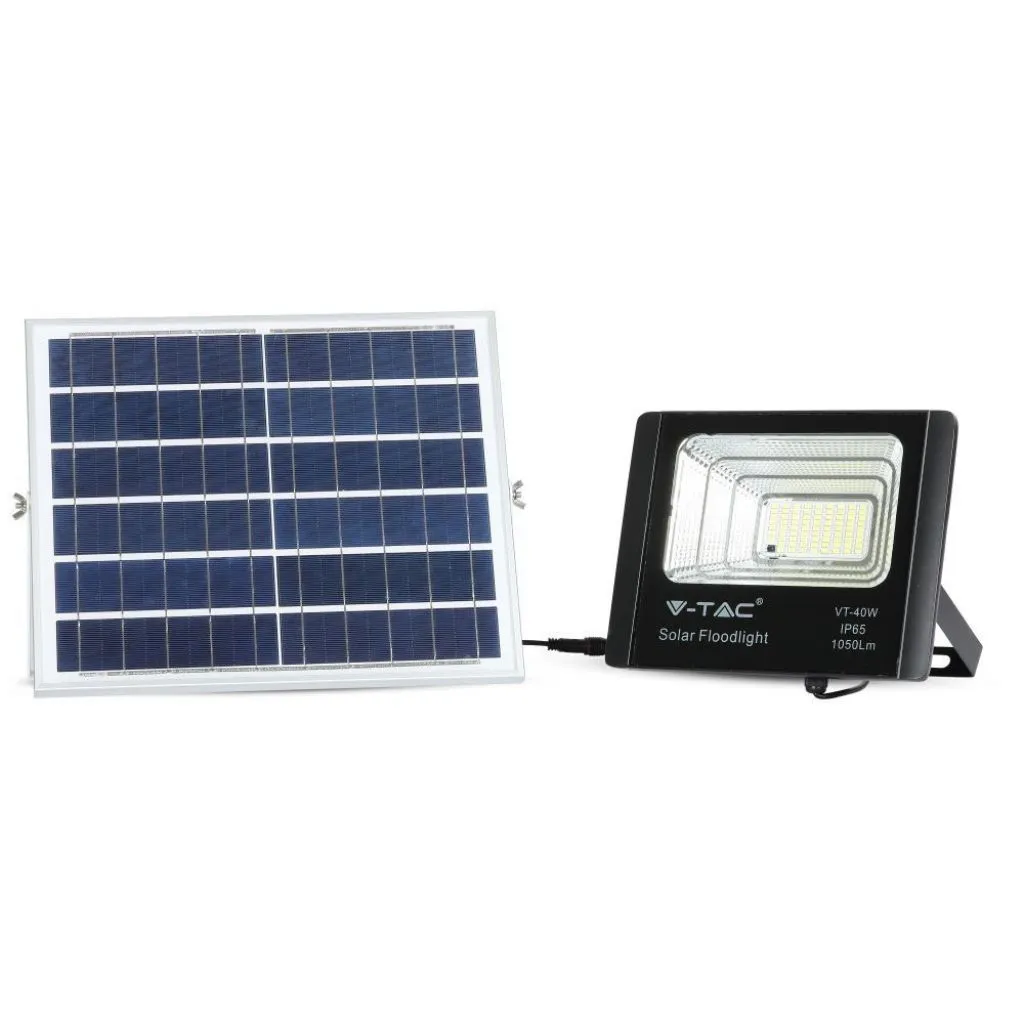 Faro LED con Pannello Solare 16W Telecomando LFP Timer Cavo 5m Nero 4000K, vista frontale