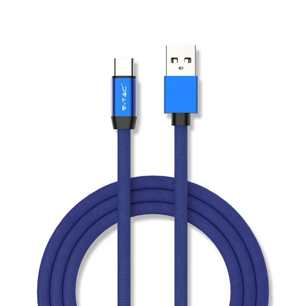 Cavo da USB Tipo-C a USB-A 1m Ricarica Rapida 2.4A Ruby Series Cavo Antigroviglio in Corda Colore Blu, vista frontale