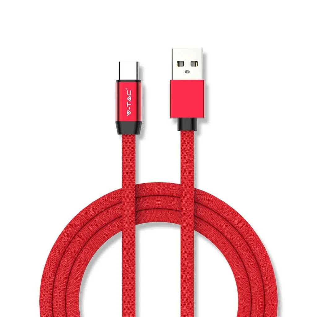 Cavo da USB Tipo-C a USB-A 1m Ricarica Rapida 2.4A Ruby Series Cavo Antigroviglio in Corda Colore Rosso, vista generale
