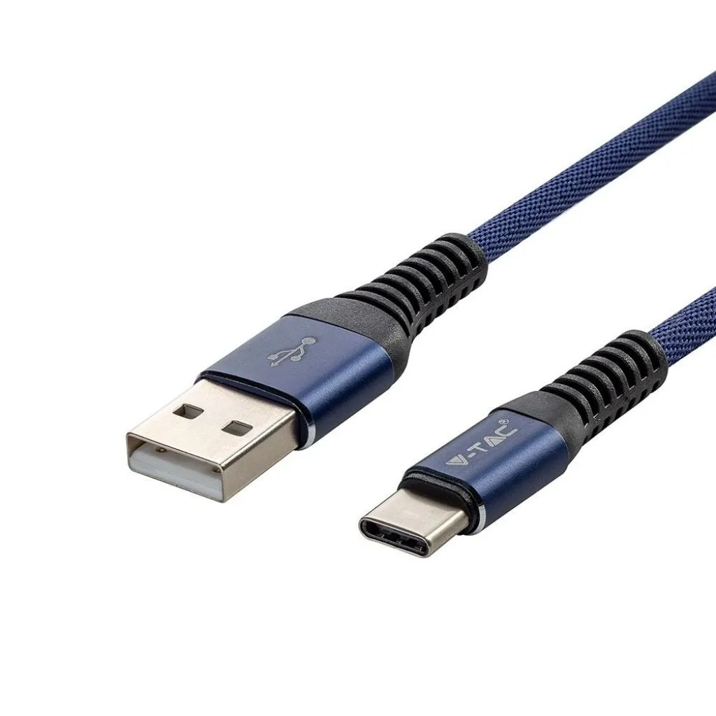 Cavo da USB Tipo-C a USB-A 1m Ricarica Rapida 2.4A Gold Series Cavo Antigroviglio in Corda Colore Blu, vista angolata