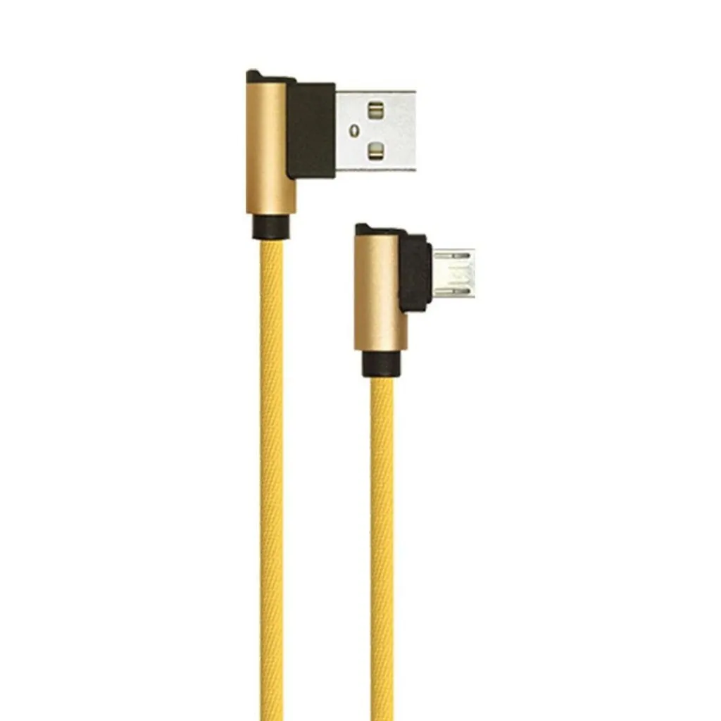 Cavo da Micro-USB a USB-A 1m Ricarica Rapida 2.4A Diamond Series Cavo Antigroviglio in Corda con Connettori a L Colore Oro, vista completa del cavo