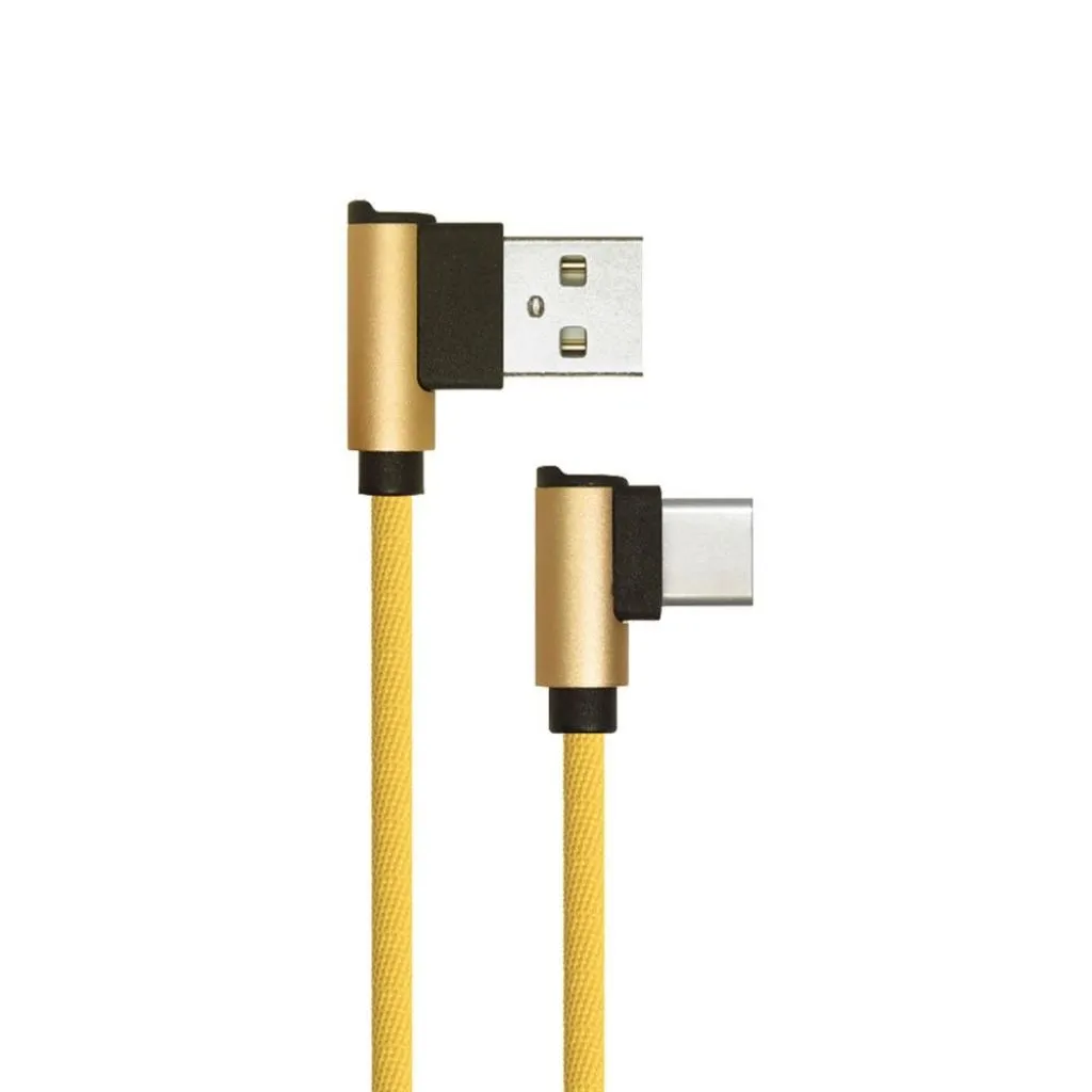 Cavo da USB Tipo-C a USB-A 1m Ricarica Rapida 2.4A Diamond Series Cavo Antigroviglio in Corda con Connettori a L Colore Oro, dettaglio