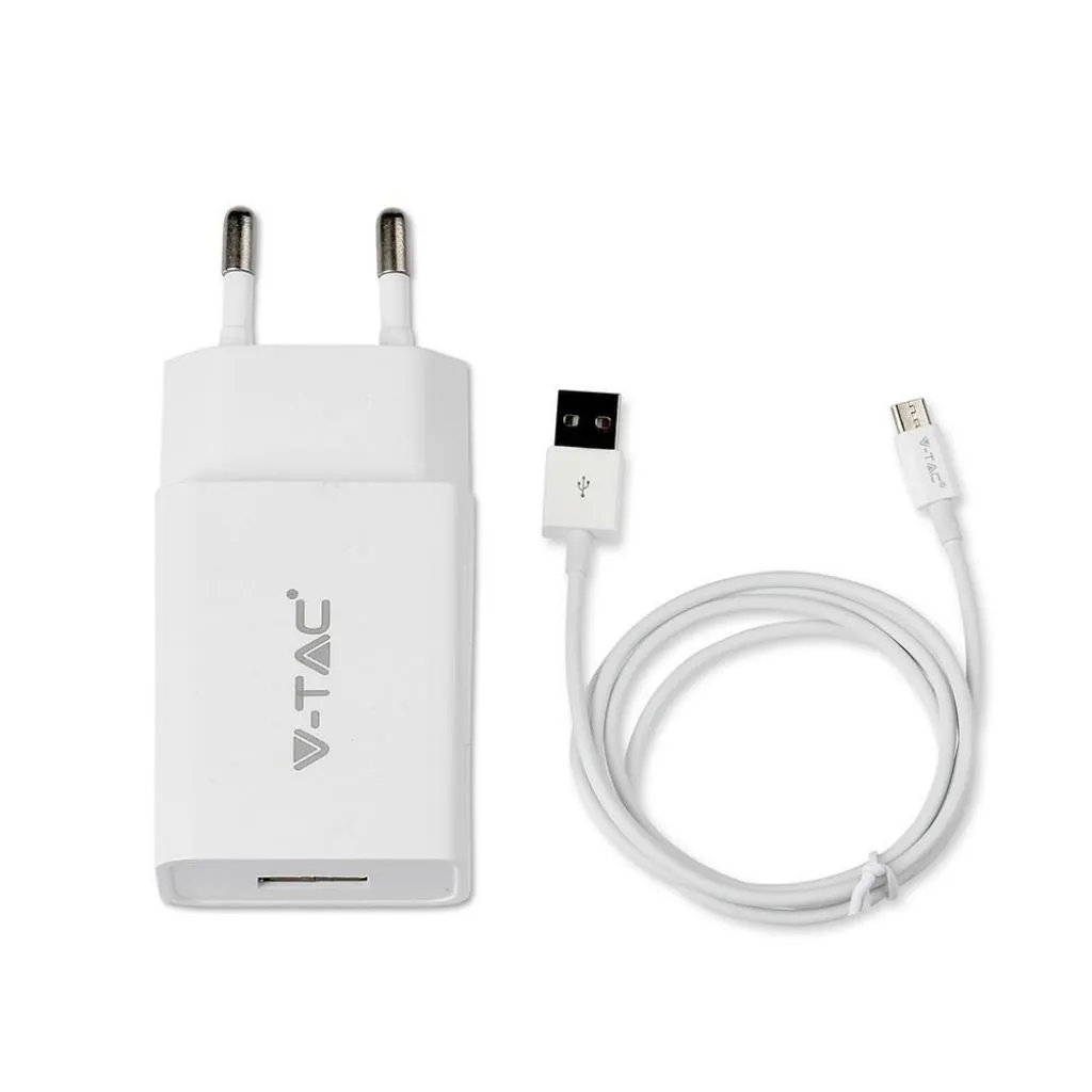 Caricatore da Viaggio Ricarica Rapida 3.0A con Cavo da Micro-USB a USB-A Colore Bianco, vista generale