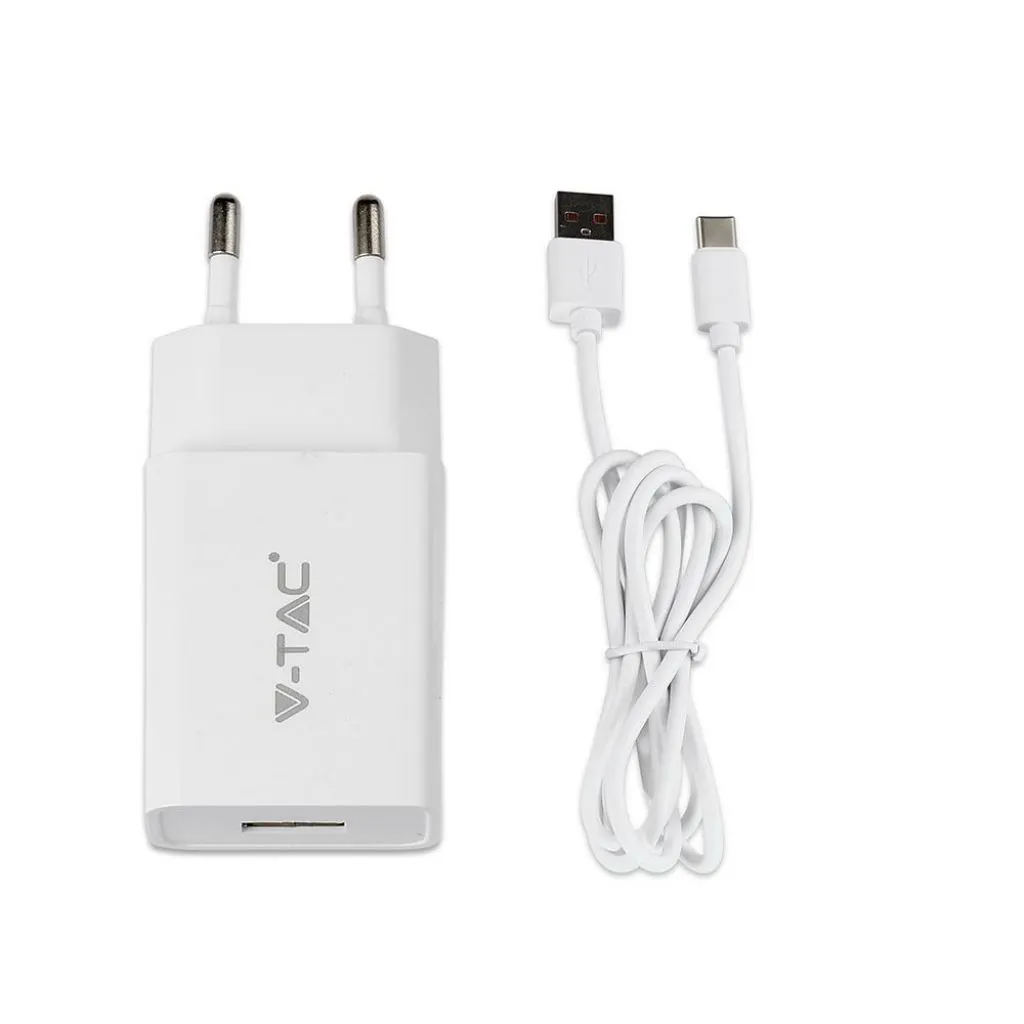 Caricatore da Viaggio Ricarica Rapida 3.0A con Cavo da USB Tipo-C a USB-A Colore Bianco, vista generale prodotto
