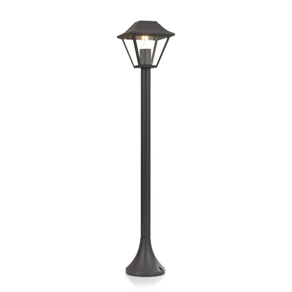 Lampione LED con Portalampada a Lanterna in Vetro E27 Colore Nero Opaco h: 95cm, vista frontale