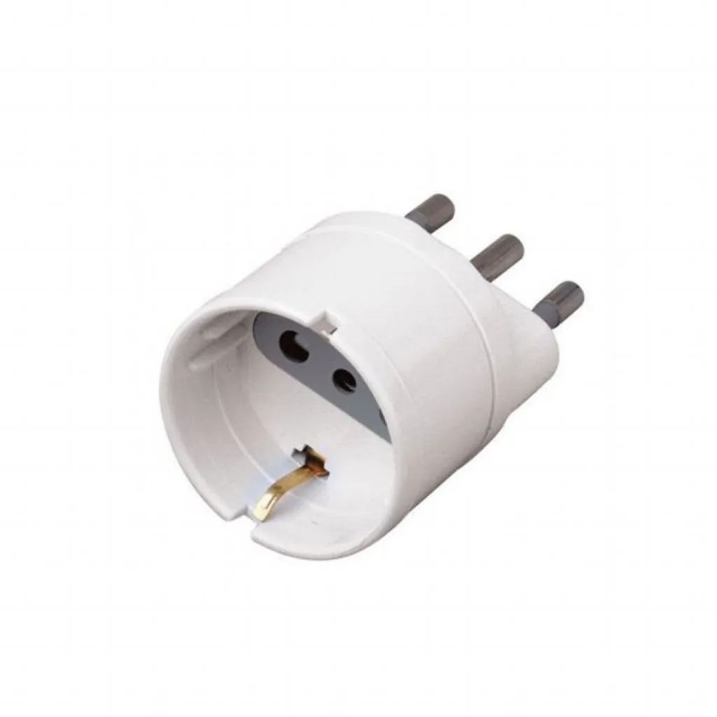 Adattatore Singolo con Presa Bipasso/Schuko 10/16A, Spina 16A Colore Bianco, vista angolata