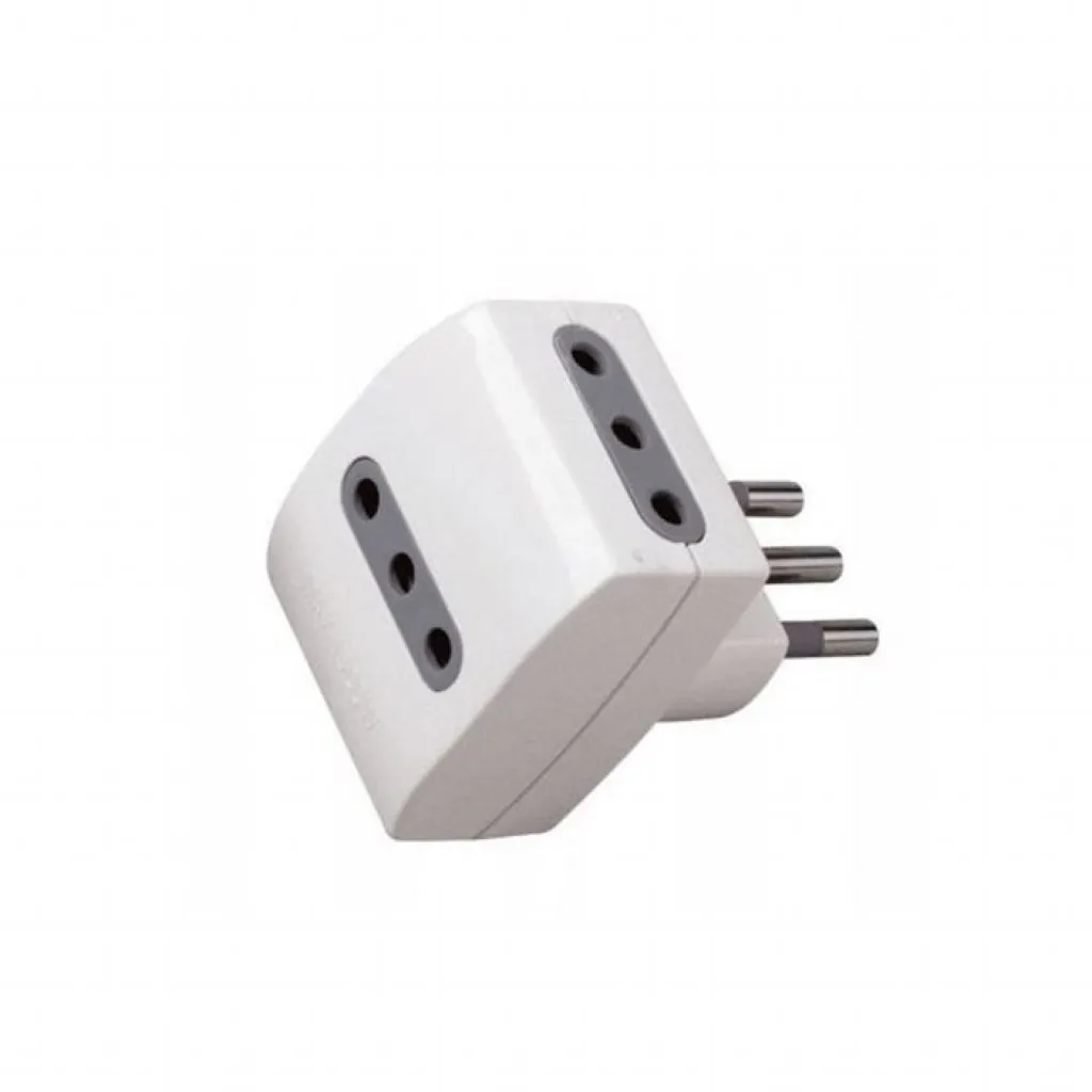 Adattatore Multipresa con 3x Prese EU Plug 10A, Spina 10A Colore Bianco, vista angolata