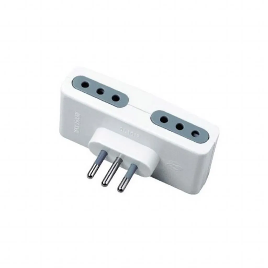 Adattatore Multipresa con 4x Prese Italiana 10A, Spina 10A Colore Bianco, vista angolata frontale