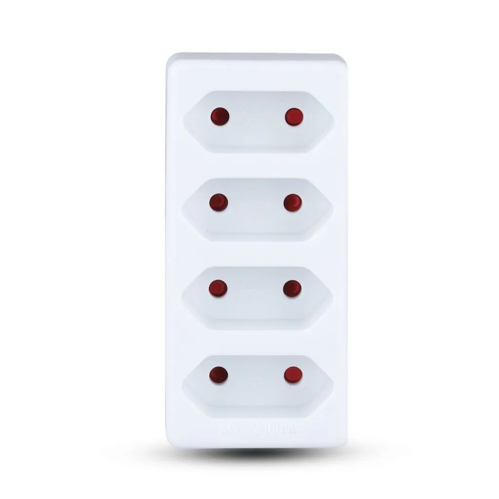 Adattatore Multipresa con 4x Prese EU Plug 10A, Spina Schuko Colore Bianco, vista frontale