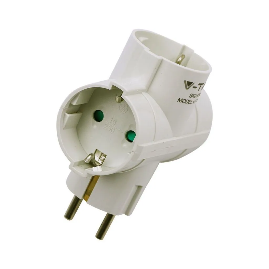 Adattatore Multipresa con 3x Prese Schuko/EU Plug 10A, Spina Schuko 16A Colore Bianco, vista angolata