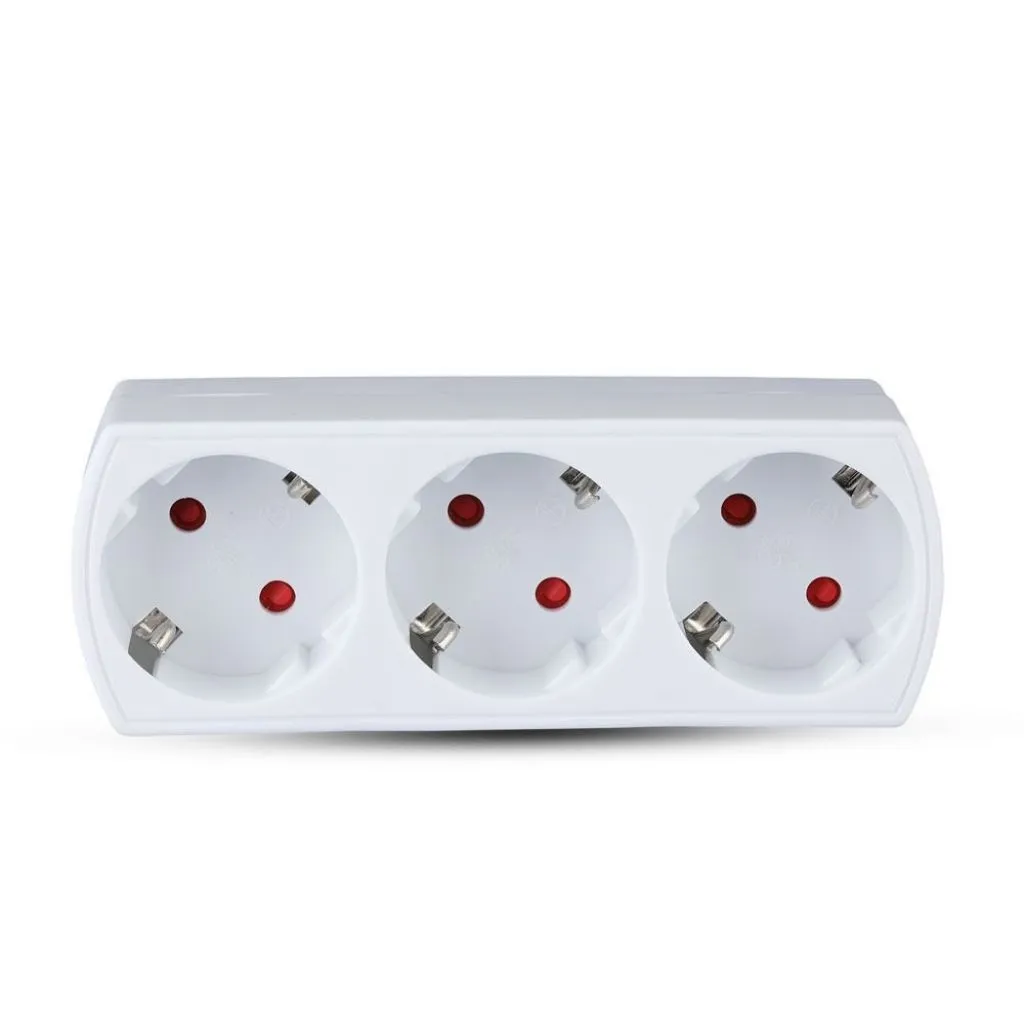 Adattatore Multipresa con 3x Prese Schuko 10/16A, Spina Schuko 16A Colore Bianco, vista front